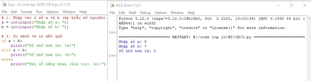 Bài tập Python 5: Tìm số nhỏ nhất trong 2 số a và b