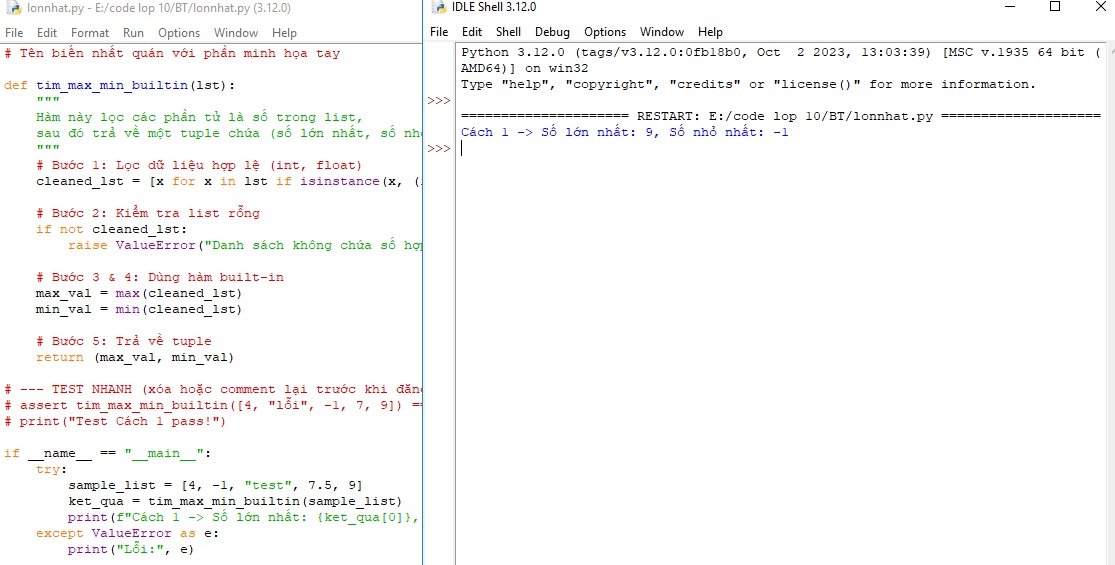 Tìm số lớn nhất và nhỏ nhất trong list Python